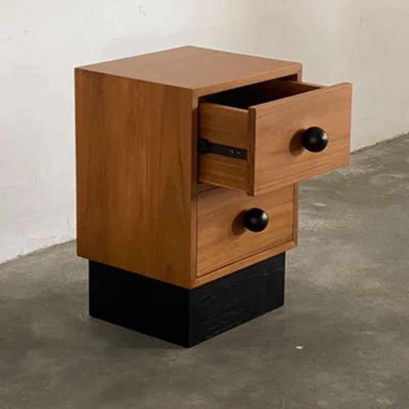 Traditional Chinese Solid Wood Metal Rectangular Ball-Leg Nightstand 2-Drawer For Bedroom