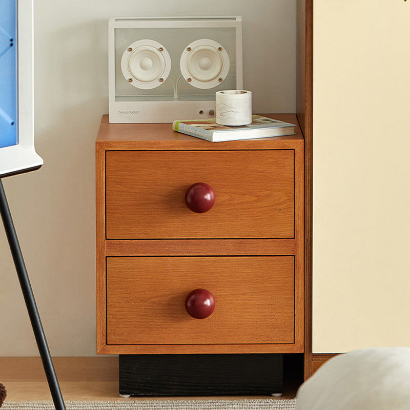 Traditional Chinese Solid Wood Metal Rectangular Ball-Leg Nightstand 2-Drawer For Bedroom