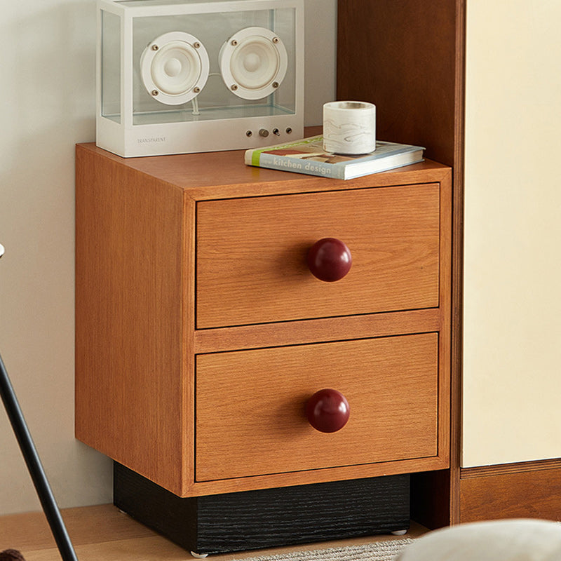 Traditional Chinese Solid Wood Metal Rectangular Ball-Leg Nightstand 2-Drawer For Bedroom