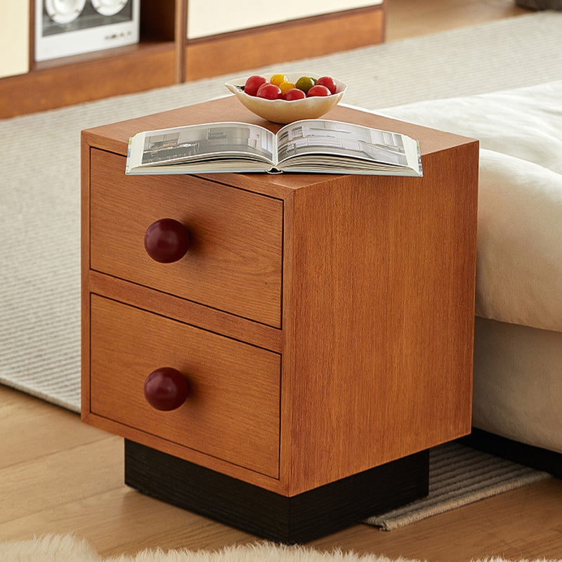 Traditional Chinese Solid Wood Metal Rectangular Ball-Leg Nightstand 2-Drawer For Bedroom