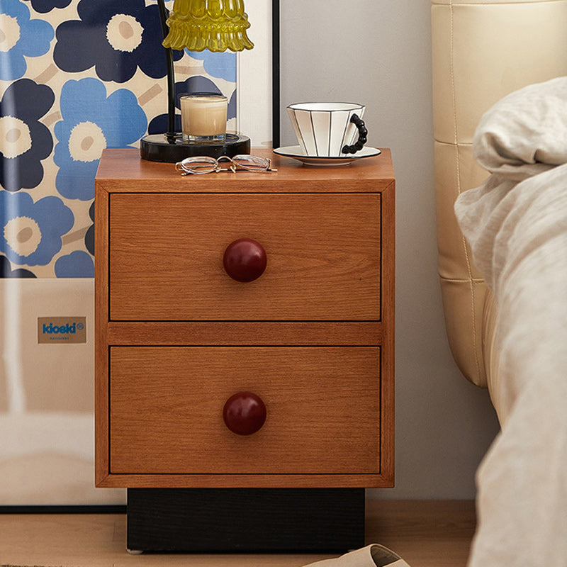 Traditional Chinese Solid Wood Metal Rectangular Ball-Leg Nightstand 2-Drawer For Bedroom