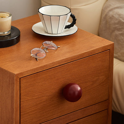 Traditional Chinese Solid Wood Metal Rectangular Ball-Leg Nightstand 2-Drawer For Bedroom