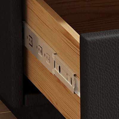 Contemporary Creative Solid Wood Faux Leather Metal Rounded Rectangular Nightstand 2-Drawer For Bedroom
