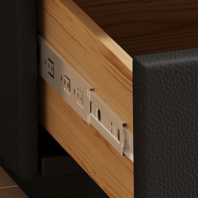 Contemporary Creative Solid Wood Faux Leather Metal Rounded Rectangular Nightstand 2-Drawer For Bedroom