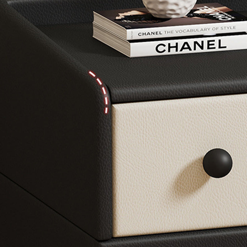 Contemporary Creative Solid Wood Faux Leather Metal Rounded Rectangular Nightstand 2-Drawer For Bedroom