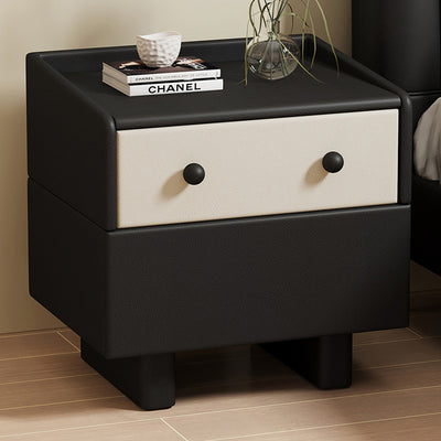 Contemporary Creative Solid Wood Faux Leather Metal Rounded Rectangular Nightstand 2-Drawer For Bedroom