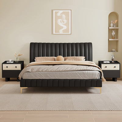 Contemporary Creative Solid Wood Faux Leather Metal Rounded Rectangular Nightstand 2-Drawer For Bedroom