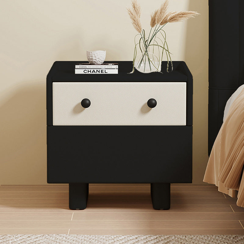 Contemporary Creative Solid Wood Faux Leather Metal Rounded Rectangular Nightstand 2-Drawer For Bedroom