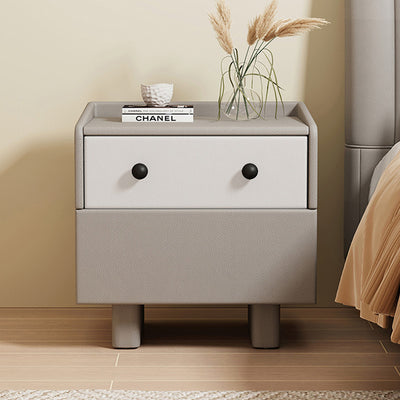 Contemporary Creative Solid Wood Faux Leather Metal Rounded Rectangular Nightstand 2-Drawer For Bedroom