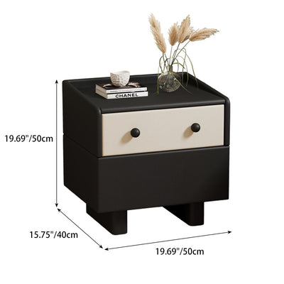 Contemporary Creative Solid Wood Faux Leather Metal Rounded Rectangular Nightstand 2-Drawer For Bedroom