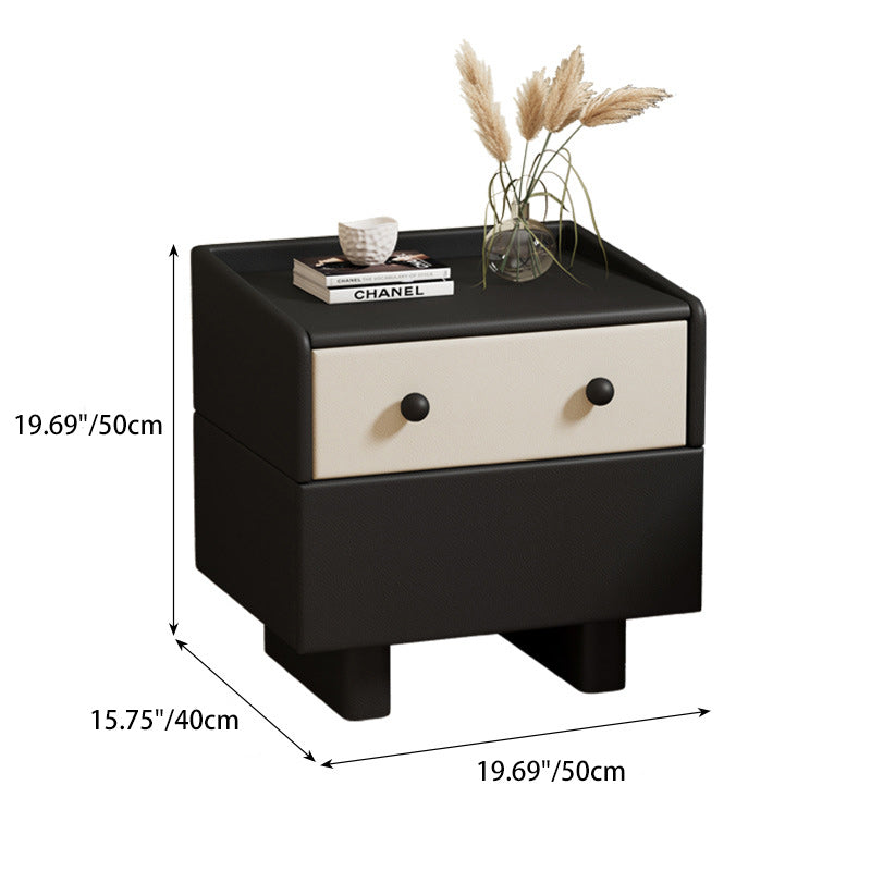 Contemporary Creative Solid Wood Faux Leather Metal Rounded Rectangular Nightstand 2-Drawer For Bedroom