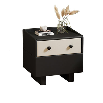 Contemporary Creative Solid Wood Faux Leather Metal Rounded Rectangular Nightstand 2-Drawer For Bedroom