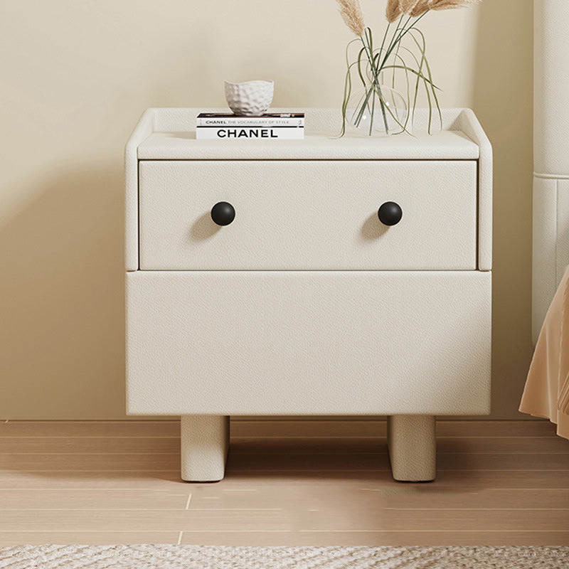 Contemporary Creative Solid Wood Faux Leather Metal Rounded Rectangular Nightstand 2-Drawer For Bedroom