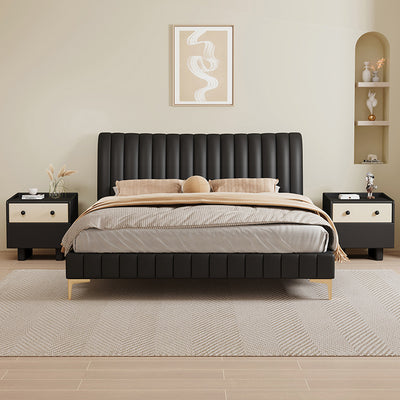 Contemporary Creative Solid Wood Faux Leather Metal Rounded Rectangular Nightstand 2-Drawer For Bedroom