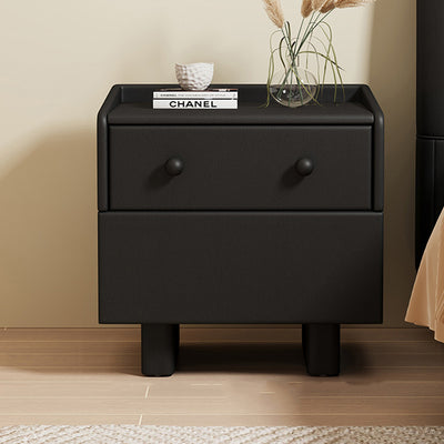 Contemporary Creative Solid Wood Faux Leather Metal Rounded Rectangular Nightstand 2-Drawer For Bedroom