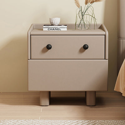 Contemporary Creative Solid Wood Faux Leather Metal Rounded Rectangular Nightstand 2-Drawer For Bedroom