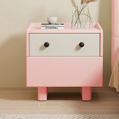 Contemporary Creative Solid Wood Faux Leather Metal Rounded Rectangular Nightstand 2-Drawer For Bedroom