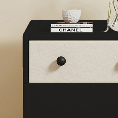 Contemporary Creative Solid Wood Faux Leather Metal Rounded Rectangular Nightstand 2-Drawer For Bedroom