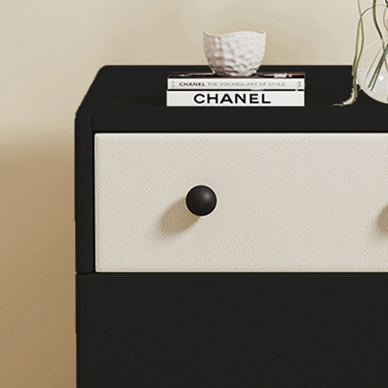 Contemporary Creative Solid Wood Faux Leather Metal Rounded Rectangular Nightstand 2-Drawer For Bedroom
