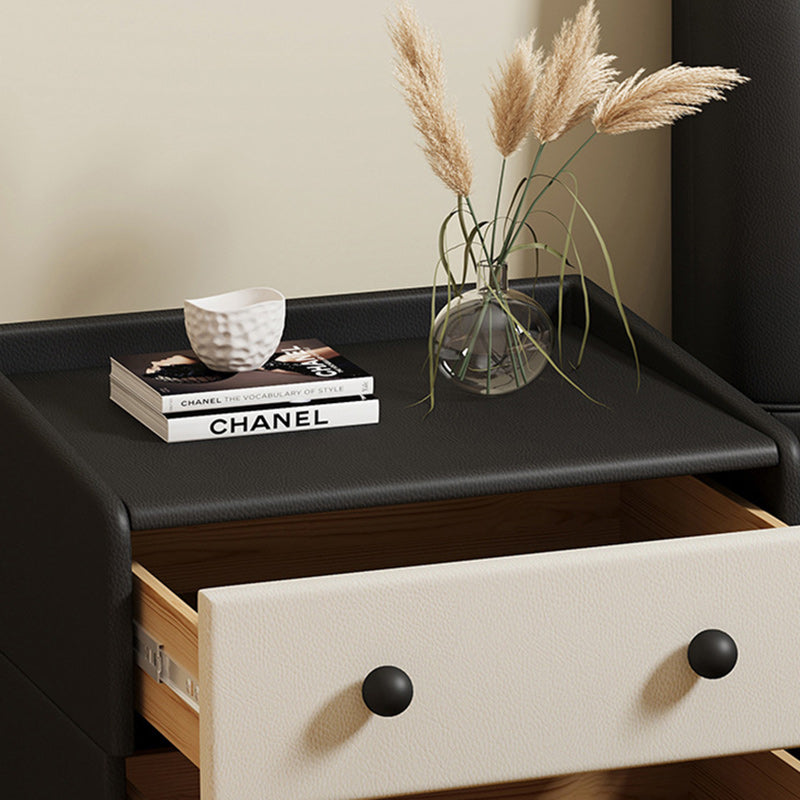 Contemporary Creative Solid Wood Faux Leather Metal Rounded Rectangular Nightstand 2-Drawer For Bedroom