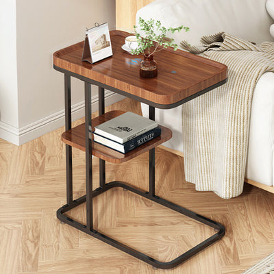 Contemporary Creative Engineered Wood Metal Square Rectangular End Table With 2-Tier For Living Room