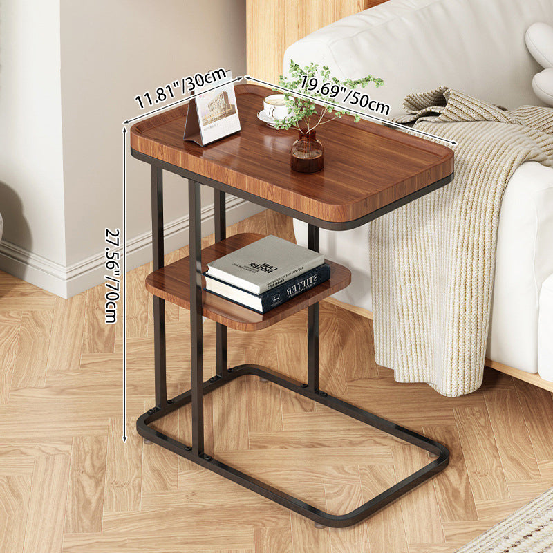 Contemporary Creative Engineered Wood Metal Square Rectangular End Table With 2-Tier For Living Room
