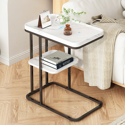 Contemporary Creative Engineered Wood Metal Square Rectangular End Table With 2-Tier For Living Room