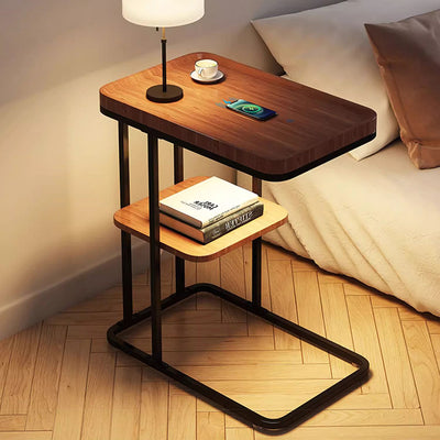 Contemporary Creative Engineered Wood Metal Square Rectangular End Table With 2-Tier For Living Room