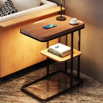 Contemporary Creative Engineered Wood Metal Square Rectangular End Table With 2-Tier For Living Room
