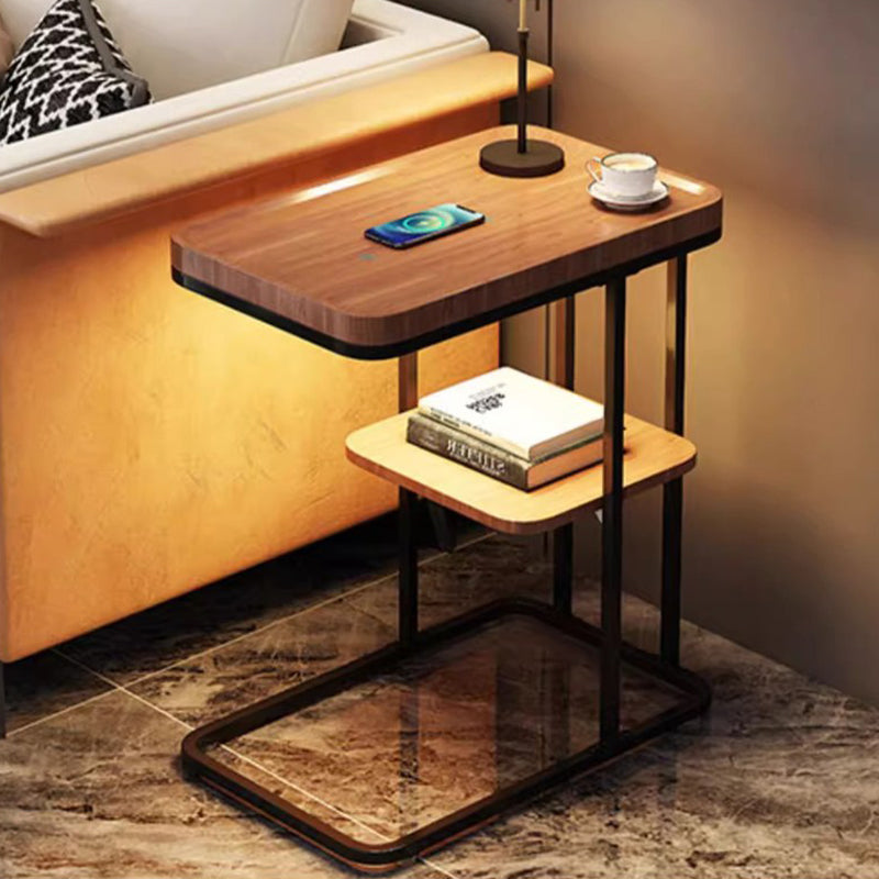 Contemporary Creative Engineered Wood Metal Square Rectangular End Table With 2-Tier For Living Room