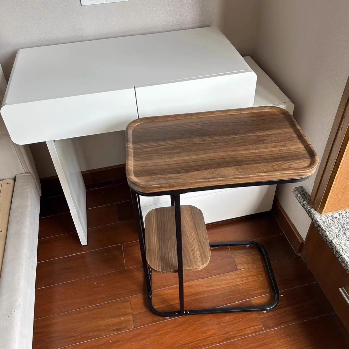 Contemporary Creative Engineered Wood Metal Square Rectangular End Table With 2-Tier For Living Room