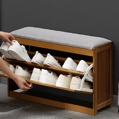 Traditionelle japanische Bambus-ABS-Leinen rechteckige belüftete Schuhbank für Flur & Wohnzimmer 