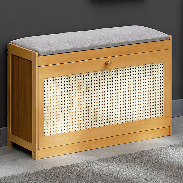 Banc à chaussures rectangulaire ventilé en bambou traditionnel japonais ABS en lin pour entrée et salon 
