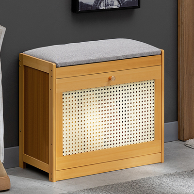 Traditionelle japanische Bambus-ABS-Leinen rechteckige belüftete Schuhbank für Flur & Wohnzimmer 