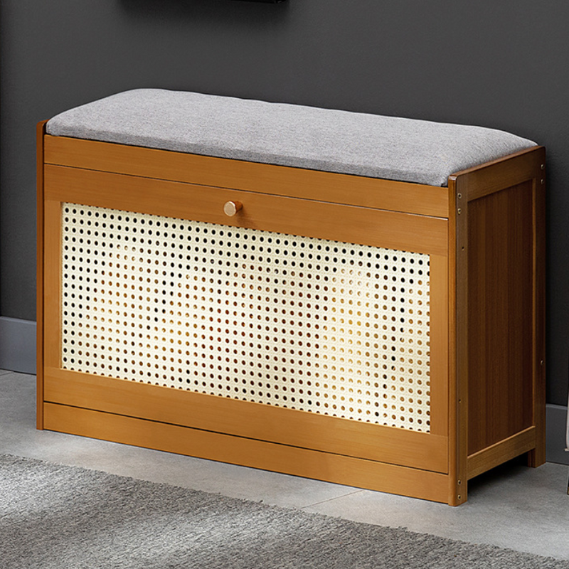 Traditionelle japanische Bambus-ABS-Leinen rechteckige belüftete Schuhbank für Flur & Wohnzimmer 