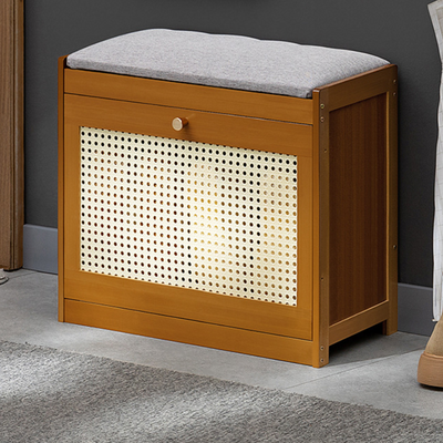Traditionelle japanische Bambus-ABS-Leinen rechteckige belüftete Schuhbank für Flur & Wohnzimmer 