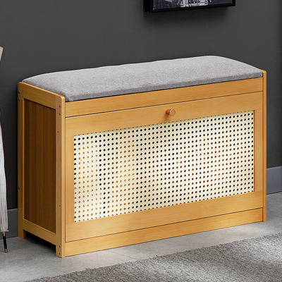 Traditionelle japanische Bambus-ABS-Leinen rechteckige belüftete Schuhbank für Flur & Wohnzimmer 