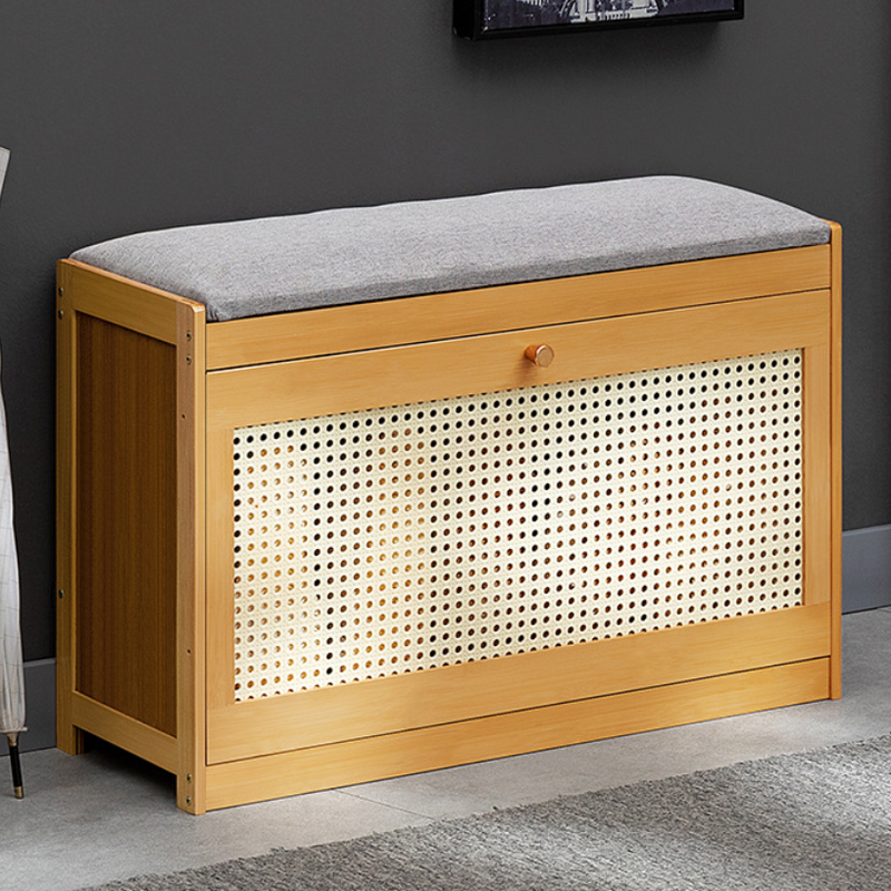 Traditionelle japanische Bambus-ABS-Leinen rechteckige belüftete Schuhbank für Flur & Wohnzimmer 