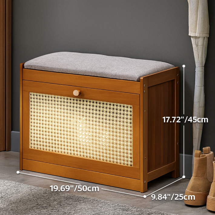 Traditionelle japanische Bambus-ABS-Leinen rechteckige belüftete Schuhbank für Flur & Wohnzimmer 