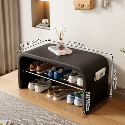 Contemporary Scandinavian Faux Leather Stainless Steel Arched Shoe Storage 1-Tier For Entryway & Living Room