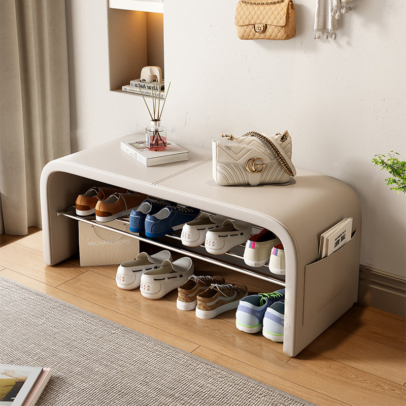 Contemporary Scandinavian Faux Leather Stainless Steel Arched Shoe Storage 1-Tier For Entryway & Living Room