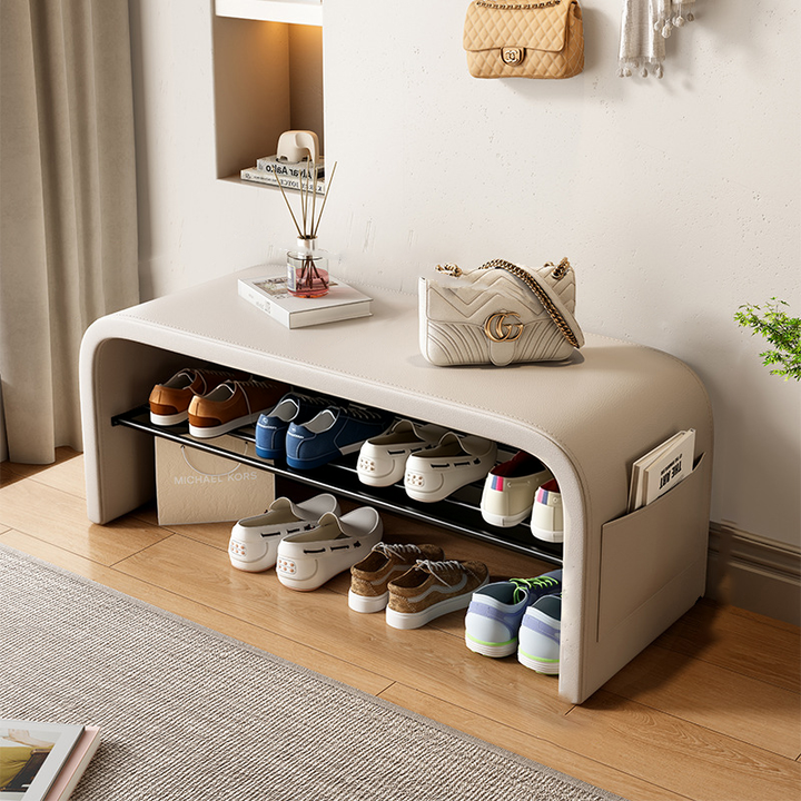 Rangement à chaussures contemporain scandinave en faux cuir et acier inoxydable arqué 1 niveau pour l&