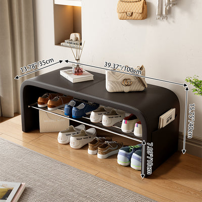 Contemporary Scandinavian Faux Leather Stainless Steel Arched Shoe Storage 1-Tier For Entryway & Living Room