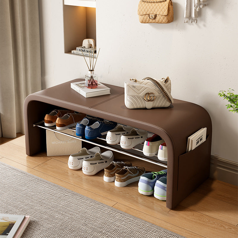 Contemporary Scandinavian Faux Leather Stainless Steel Arched Shoe Storage 1-Tier For Entryway & Living Room