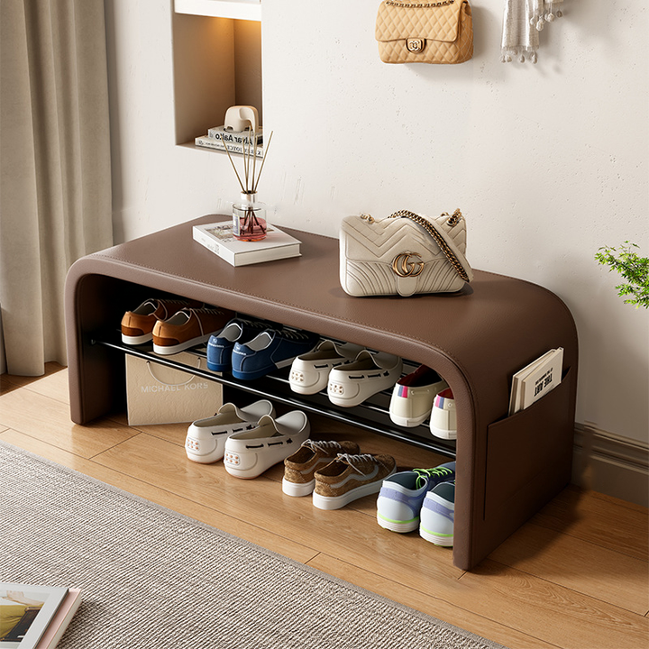 Rangement à chaussures contemporain scandinave en faux cuir et acier inoxydable arqué 1 niveau pour l&