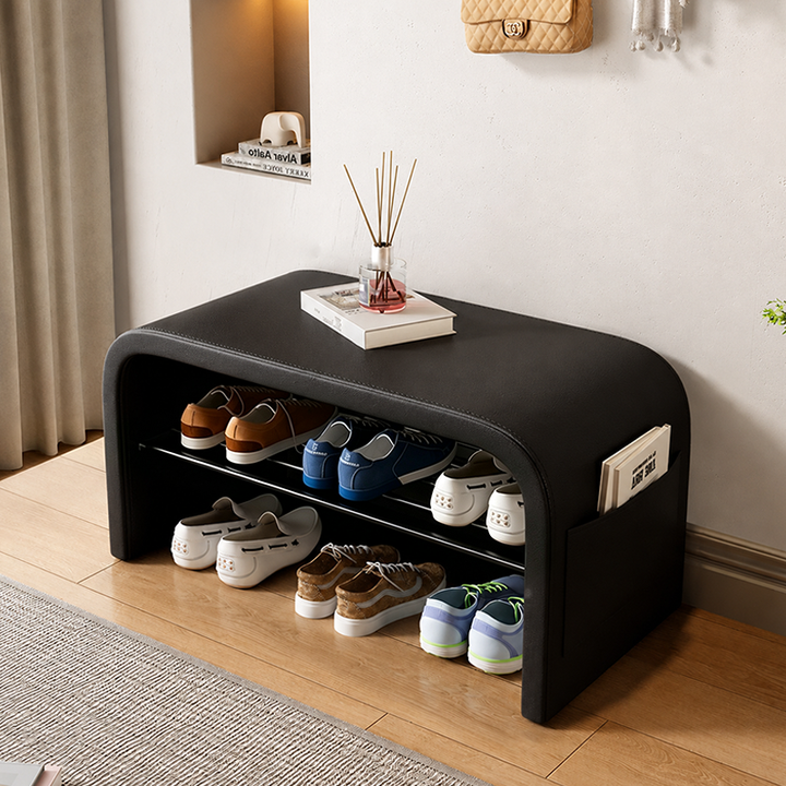 Rangement à chaussures contemporain scandinave en faux cuir et acier inoxydable arqué 1 niveau pour l&