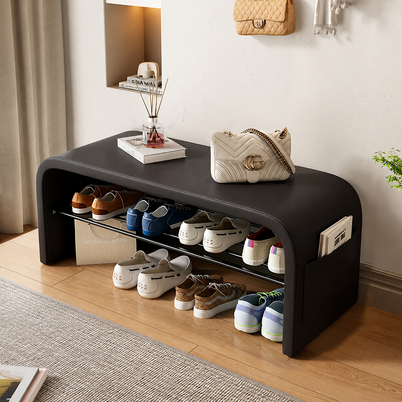 Rangement à chaussures contemporain scandinave en faux cuir et acier inoxydable arqué 1 niveau pour l&