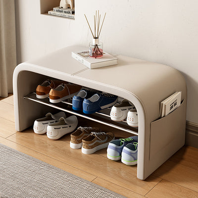 Contemporary Scandinavian Faux Leather Stainless Steel Arched Shoe Storage 1-Tier For Entryway & Living Room