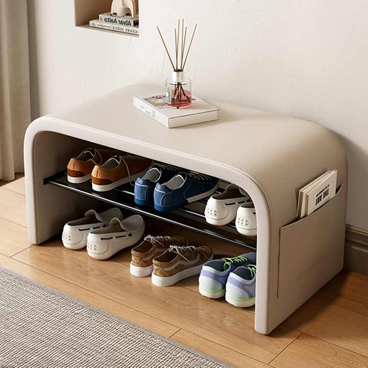 Rangement à chaussures contemporain scandinave en faux cuir et acier inoxydable arqué 1 niveau pour l&