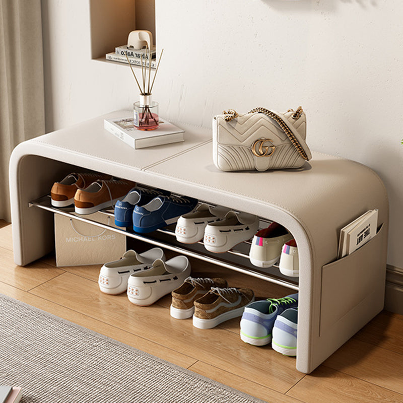 Contemporary Scandinavian Faux Leather Stainless Steel Arched Shoe Storage 1-Tier For Entryway & Living Room